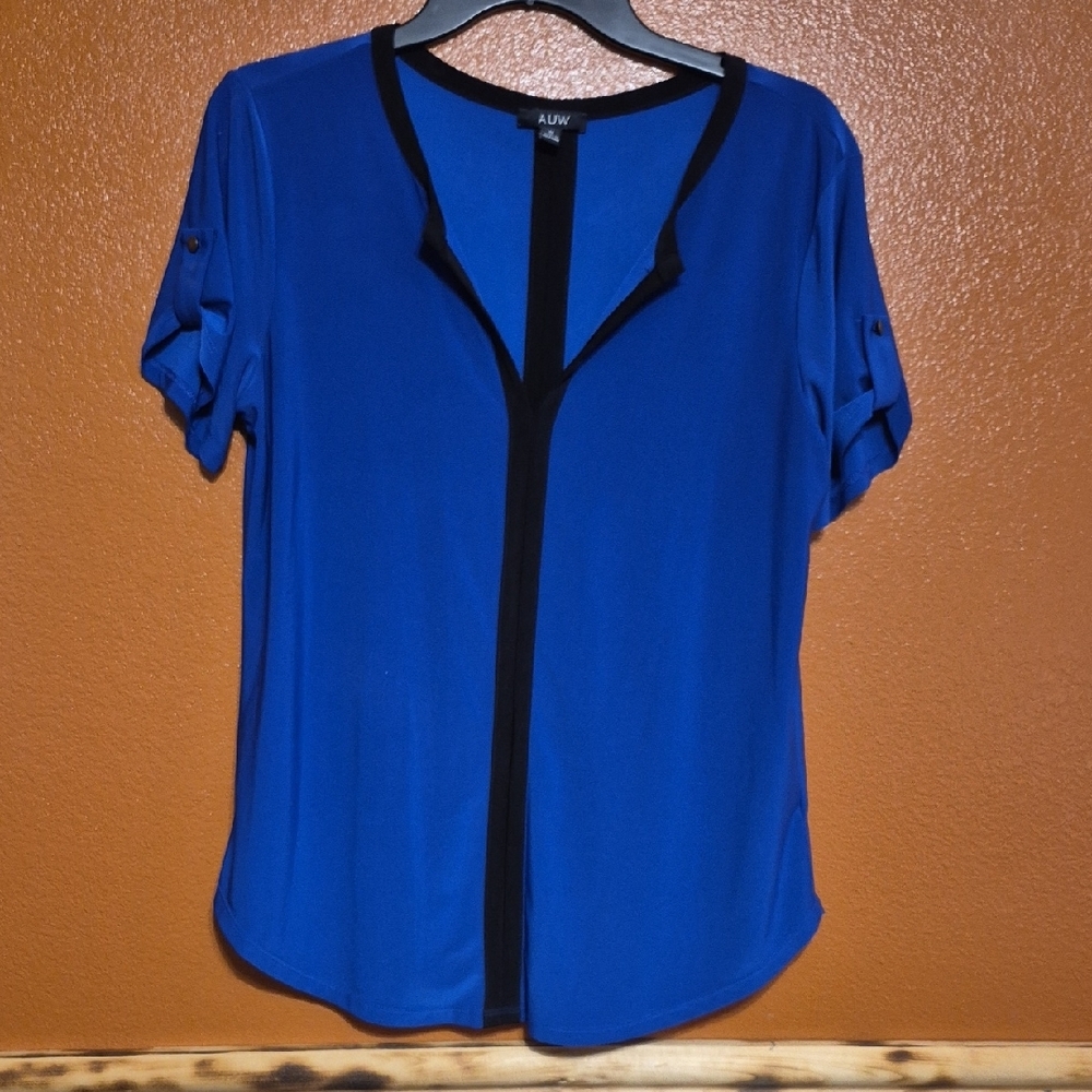 AUW Women's Royal Blue Blouse with Black Trim